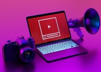 Video Marketing Concept. Laptop With a Playing Icon on the Laptop Screen