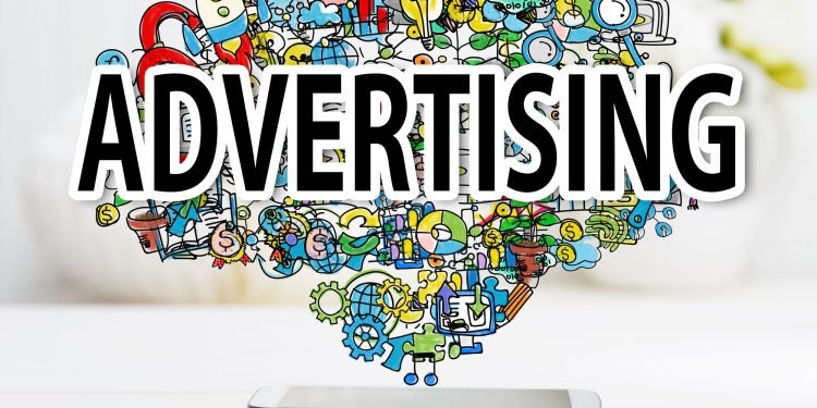 Advertising concept with smartphone on white table