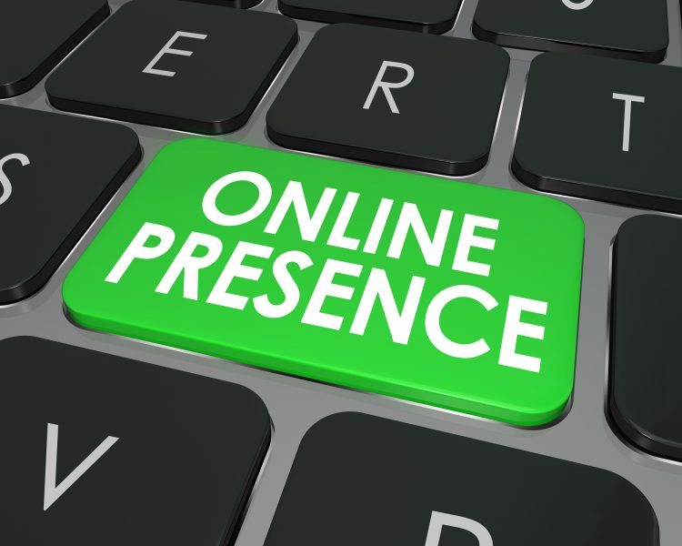 Online Presence words on a computer keyboard key or button to illustrate good website visibility on the Internet through good SEO or search engine optimization