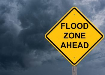 Flood Zone Ahead Caution Sign Storm Background