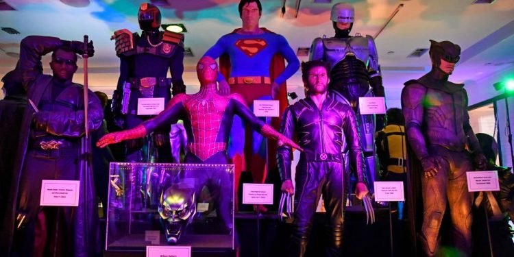 HOLLYWOOD, CALIFORNIA - OCTOBER 20: Original costumes from "Blade II", "Judge Dredd", "Spider-Man", "Superman", "X-Men", "Robocop" and "Watchmen" on display at the opening of Rich Correll's "Icons Of Darkness" VIP celebration on October 20, 2021 in Hollywood, California. (Photo by Michael Tullberg/Getty Images)