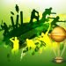 Green Cricket Sports background with illustration of players and golden trophy cup.